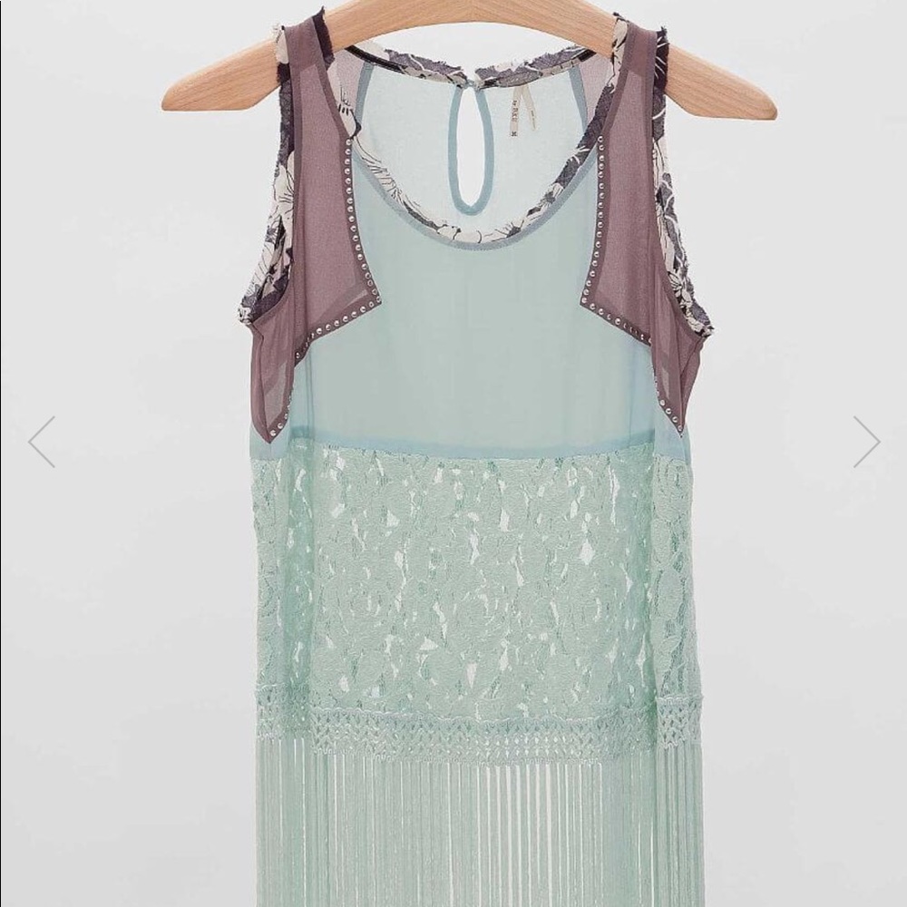 Gimmicks by BKE mint green fringe tank top blouse